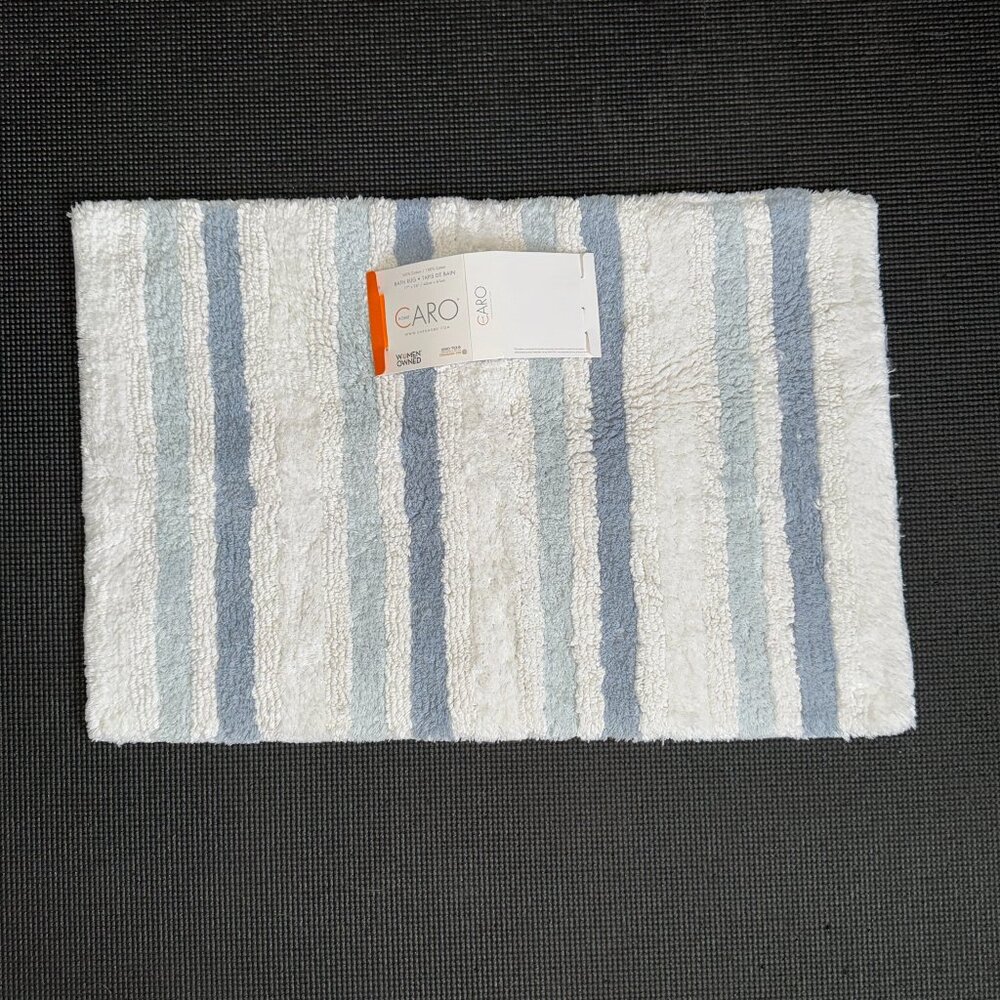 Caro 17 x 24 Blue White Stripes Striped Bath Rug Mat 100% COTTON Non Slip